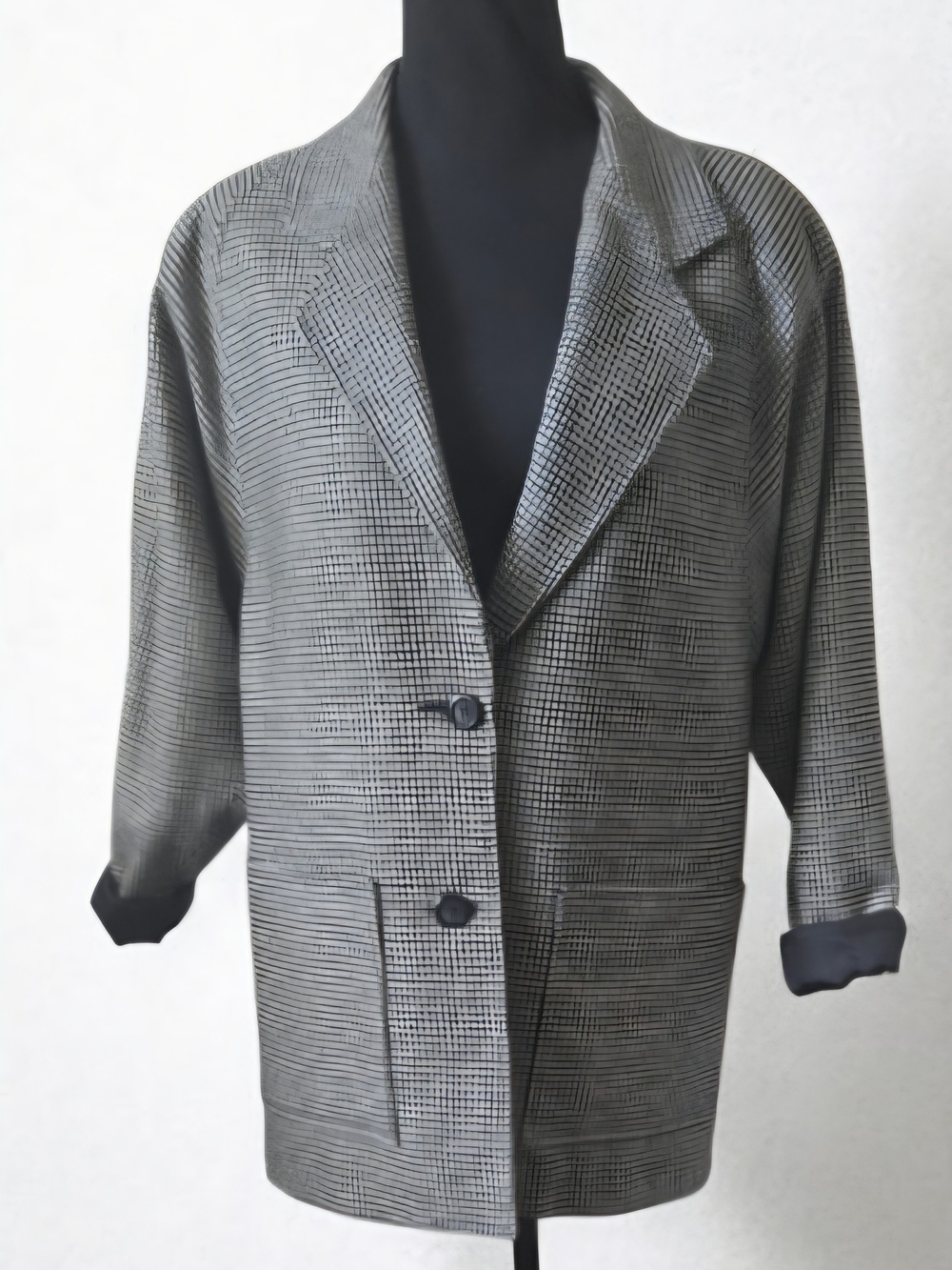 Vintage Wool Houndstooth Blazer Jacket - Black and White - Picture 3 of 16